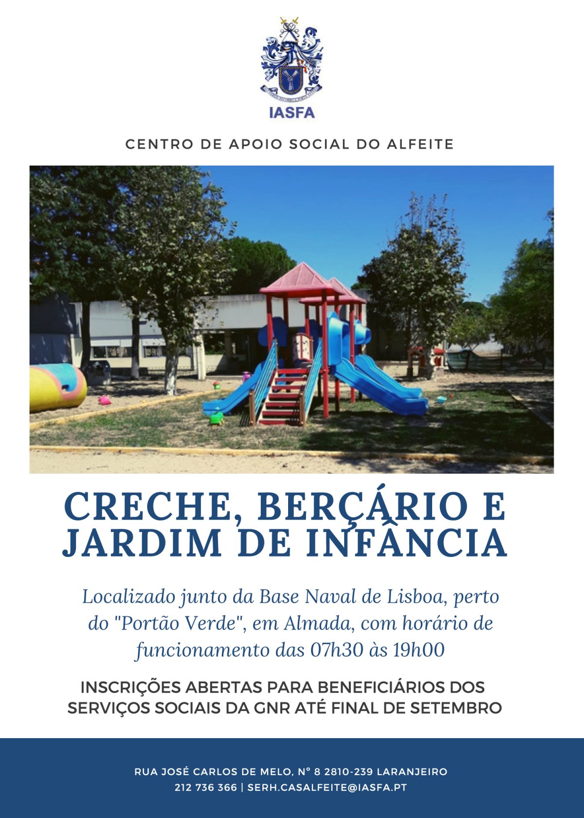 Abertura das Inscrições para o Berçário, Creche e Jardim de Infância do Alfeite - IASFA