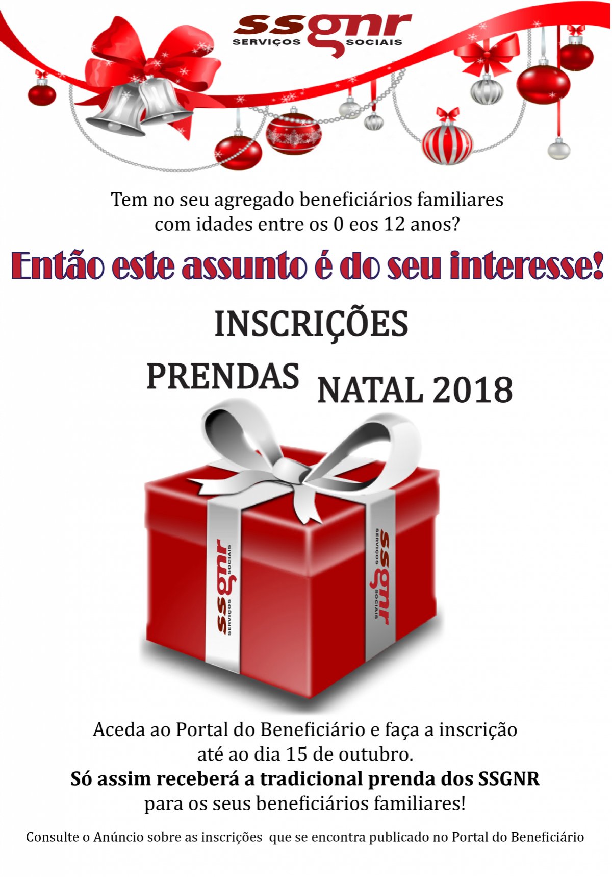 INSCRIÇÕES PARA AS PRENDAS DE NATAL DOS SSGNR - 2018