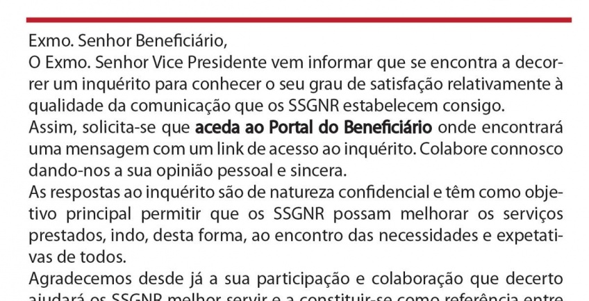 Inquérito de satisfação da qualidade de comunicação dos SSGNR