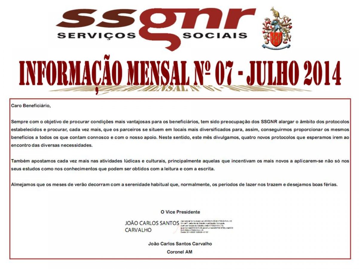 Informação Mensal nº 07/2014 - Julho