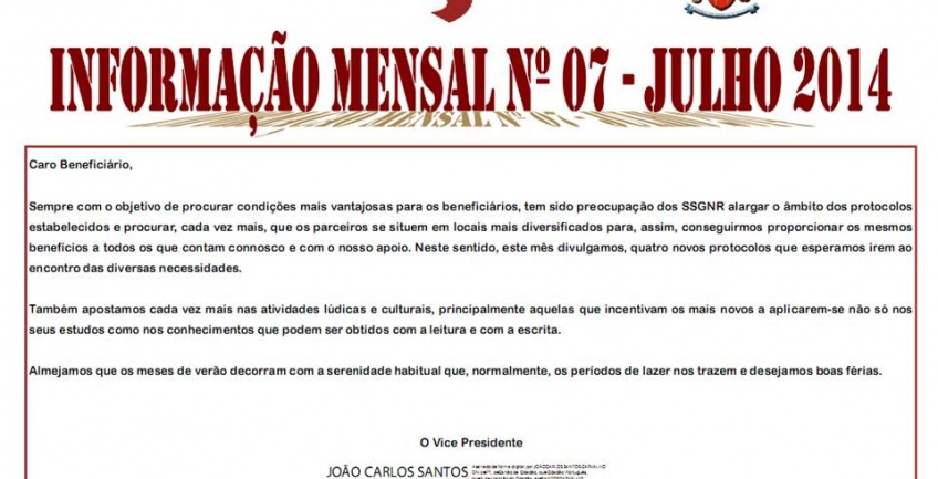Informação Mensal nº 07/2014 - Julho