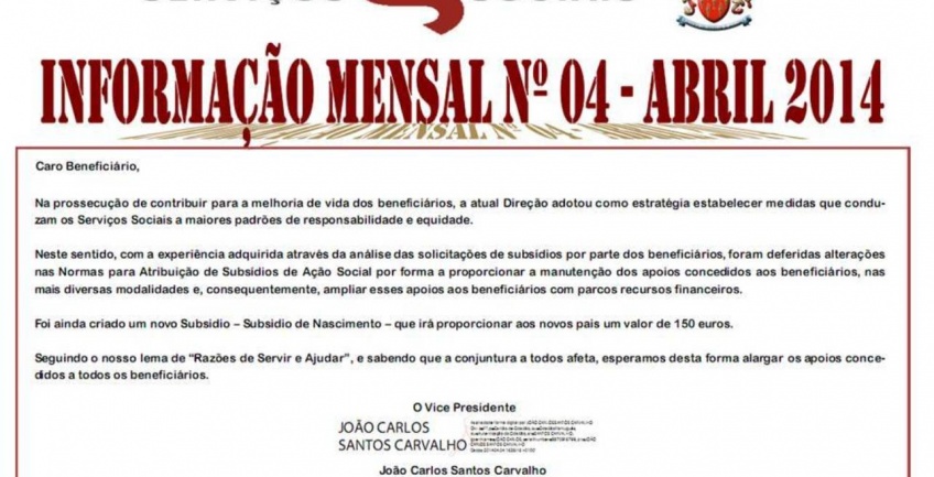 Informação Mensal nº 04/2014 - Abril