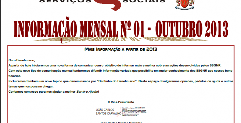 Informação Mensal nº 01/2013 - Outubro