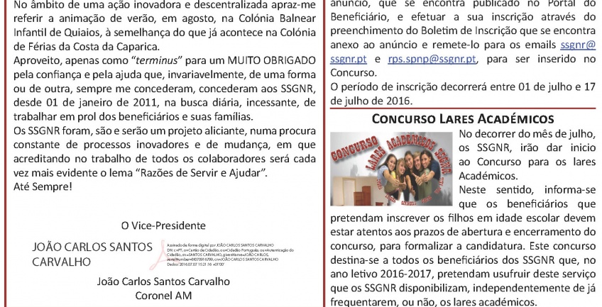 Informação Mensal nº 07/2016 – Julho