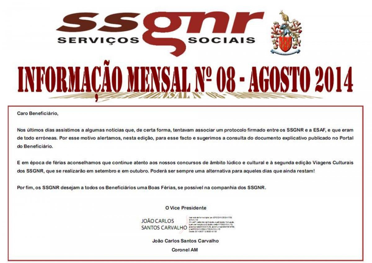 Informação Mensal nº 08/2014 - Agosto