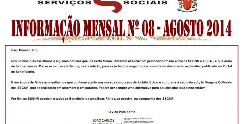 Informação Mensal nº 08/2014 - Agosto