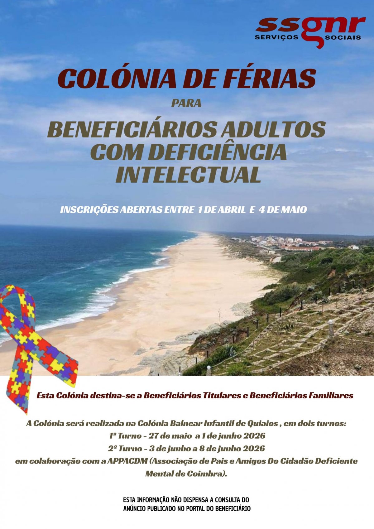 Abertura das Inscrições para a Colónia de Férias para Beneficiários Adultos com Deficiência Intelect