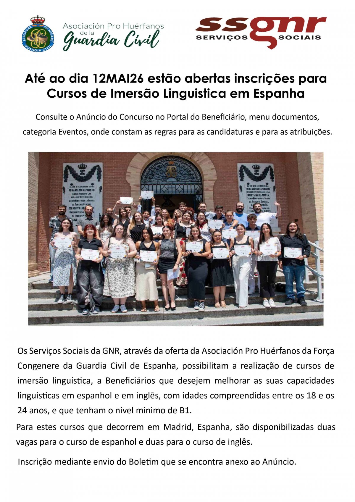 Abertura de inscrições Cursos de Imersão Linguística