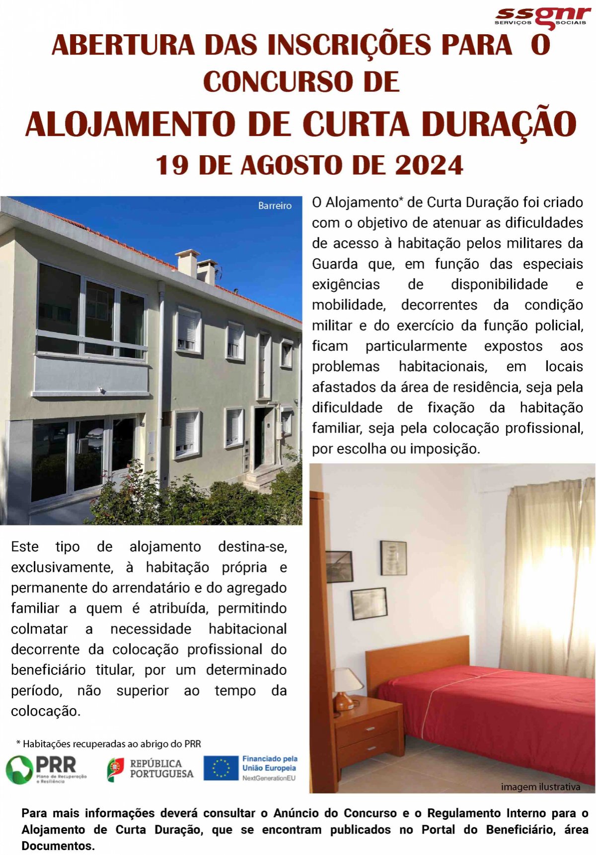 Abertura do Concurso de Atribuição de Alojamento de Curta Duração dos SSGNR