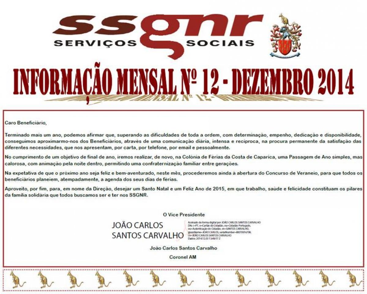 Informação Mensal nº 12/2014 - Dezembro