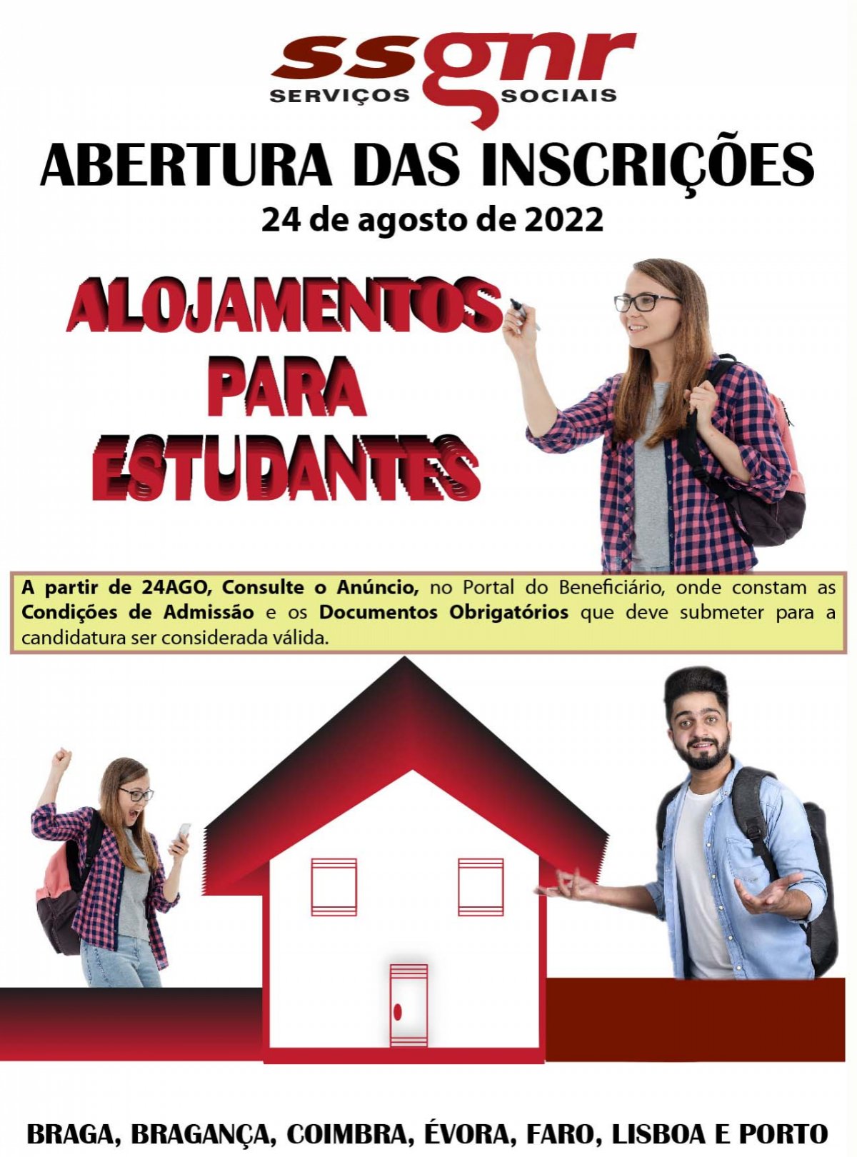 Abertura das Inscrições para os Alojamentos de Estudantes dos SSGNR - 2022