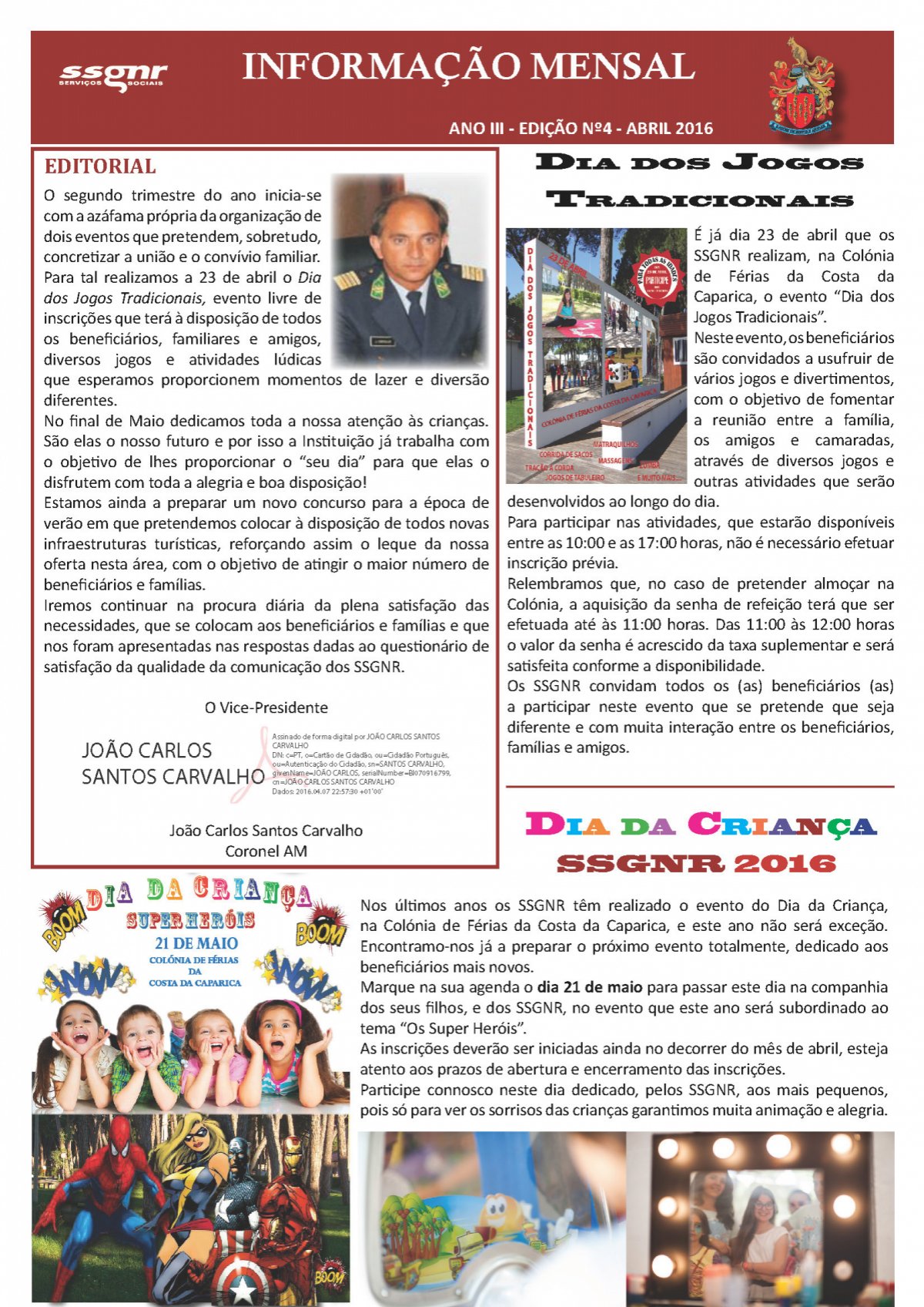 Informação Mensal nº 04/2016 - Abril