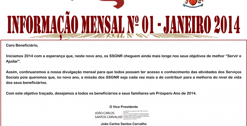 Informação Mensal nº 01/2014 - Janeiro