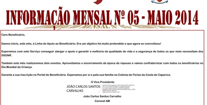 Informação Mensal nº 05/2014 - Maio