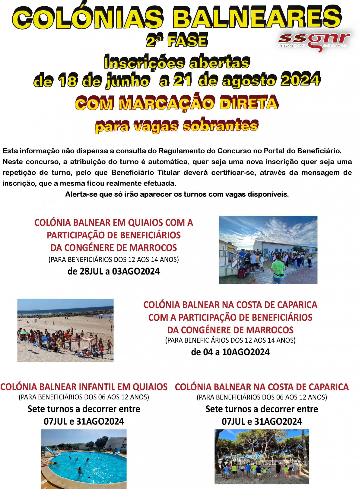 Segunda Fase de Inscrições para as Colónias Balneares Infantis dos SSGNR