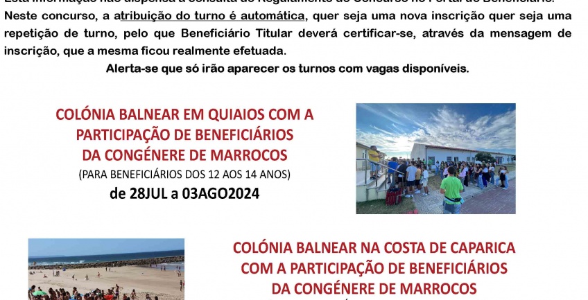 Segunda Fase de Inscrições para as Colónias Balneares Infantis dos SSGNR