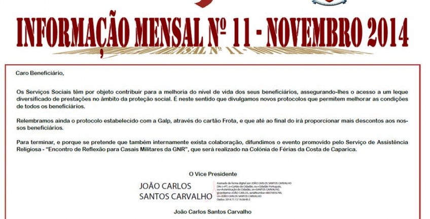 Informação Mensal nº 11/2014 - Novembro