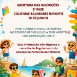 Abertura das Inscrições para a 2ª Fase do Concurso Colónias Balneares Infantis 2026